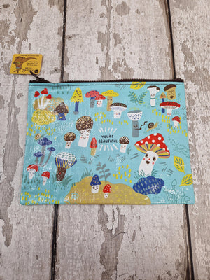 Blue Q - Zipper Pouch - CUTE LIL' MUSHROOMS