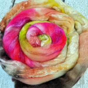 Bluefaced Leicester and tussah silk wool top - Hand dyed - 100g (3.5oz) - TEA ROSE