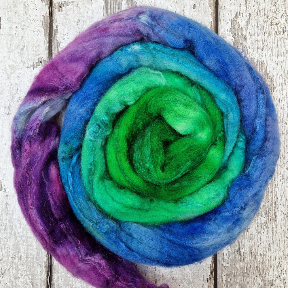 Bluefaced Leicester and tussah silk wool top - Hand dyed - 100g (3.5oz) - ENCHANTMENT