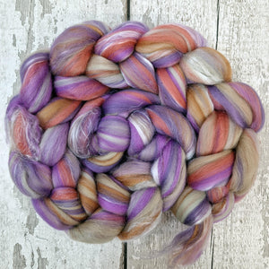 Blended top - 100g (3.5oz) - 21 micron Merino wool and tussah silk - HEATH