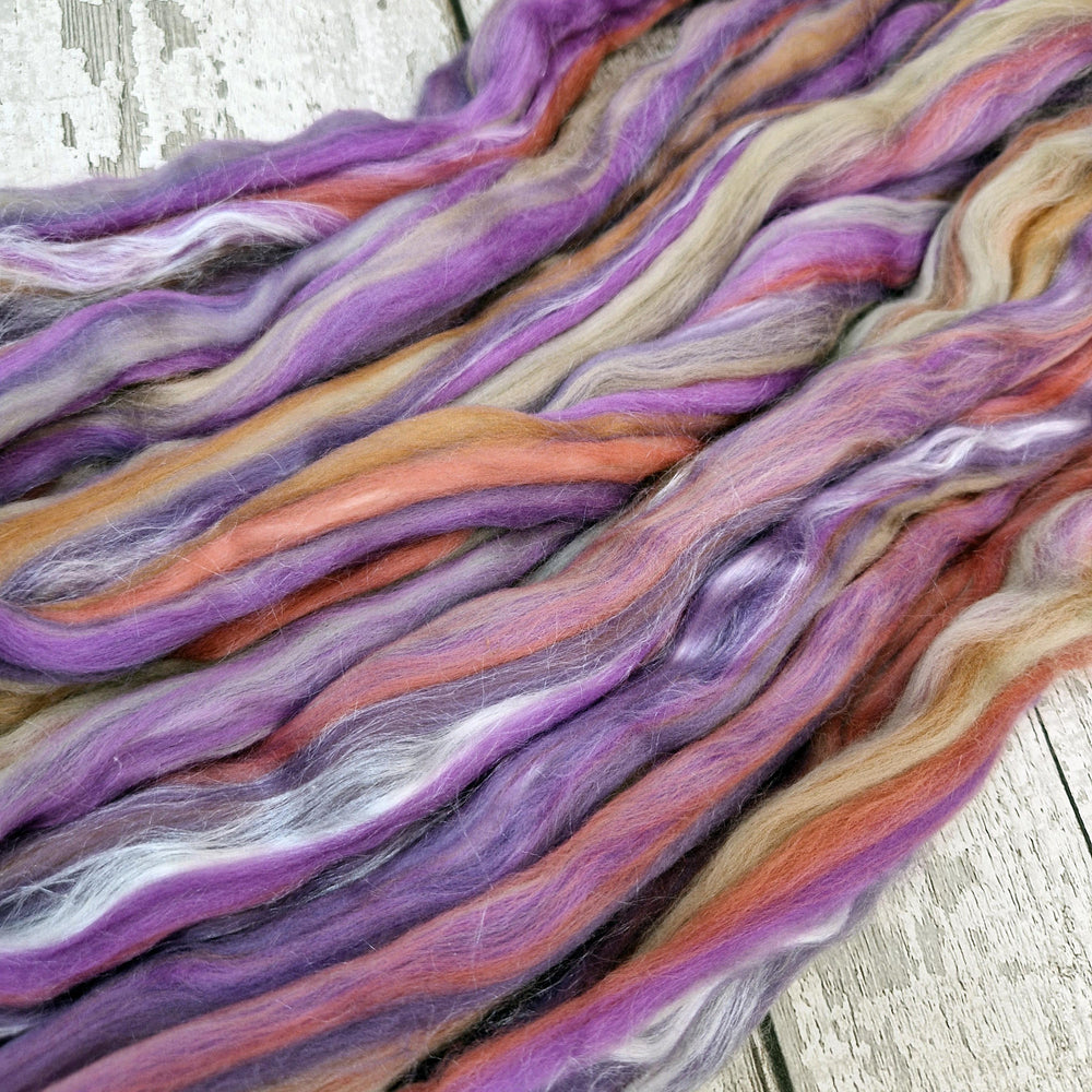 Blended top - 100g (3.5oz) - 21 micron Merino wool and tussah silk - HEATH