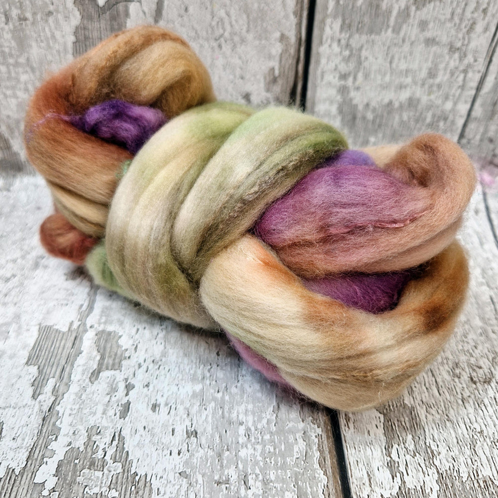 Merino and tussah silk wool top - Hand dyed - 100g (3.5oz) - HEATH