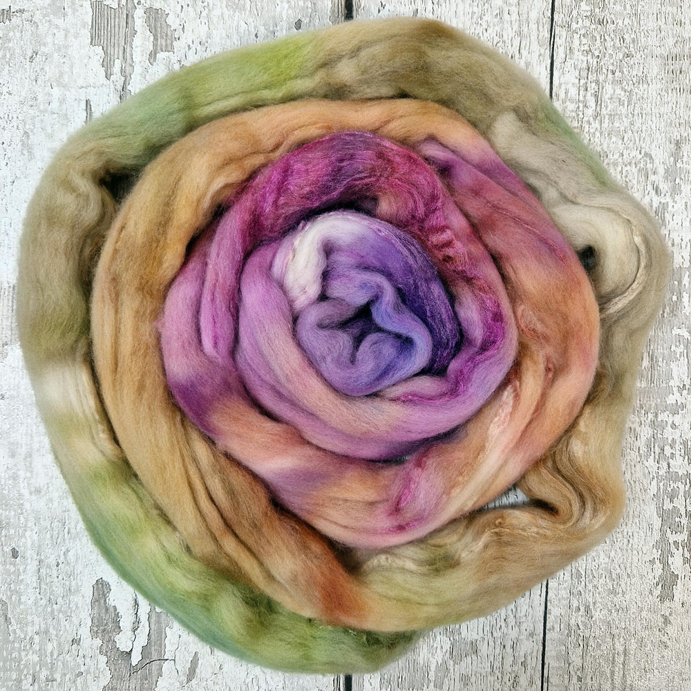 Merino and tussah silk wool top - Hand dyed - 100g (3.5oz) - HEATH