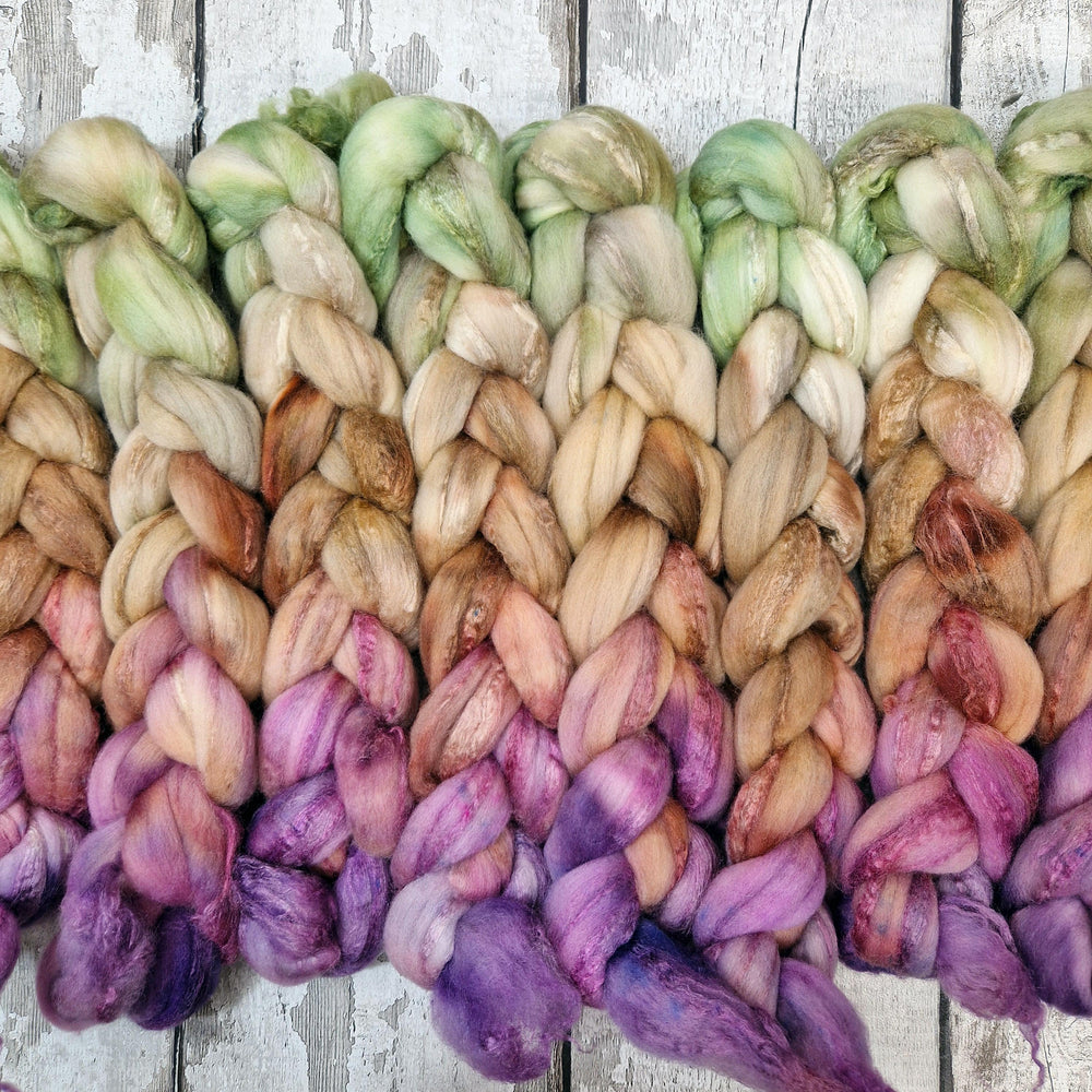 Merino and tussah silk wool top - Hand dyed - 100g (3.5oz) - HEATH