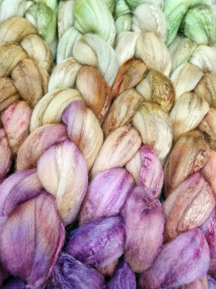 Merino and tussah silk wool top - Hand dyed - 100g (3.5oz) - HEATH