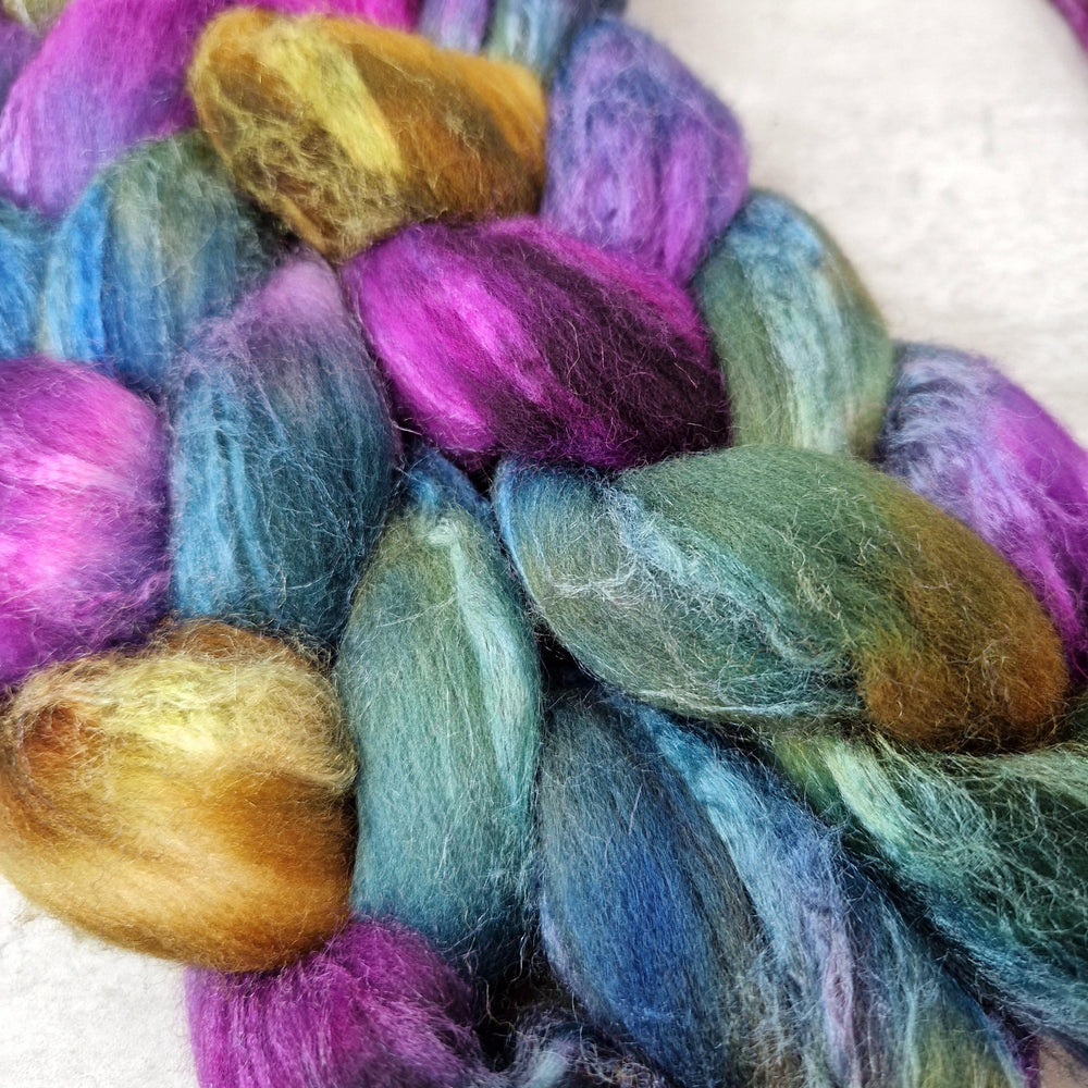 Merino and tussah silk wool top - Hand dyed - 100g (3.5oz) - BLUEBERRIES