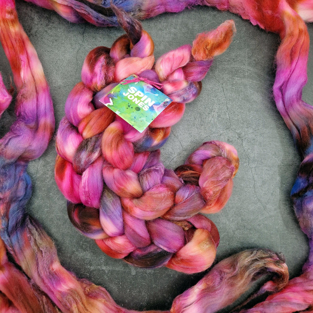 Merino and tussah silk wool top - Hand dyed - 100g (3.5oz) - PHOENIX