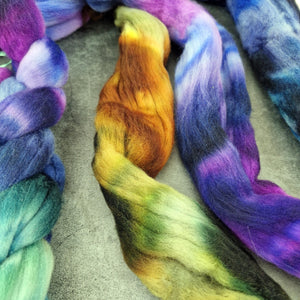 Rambouillet wool - Hand dyed - 100g (3.5oz) - MIDNIGHT GARDEN