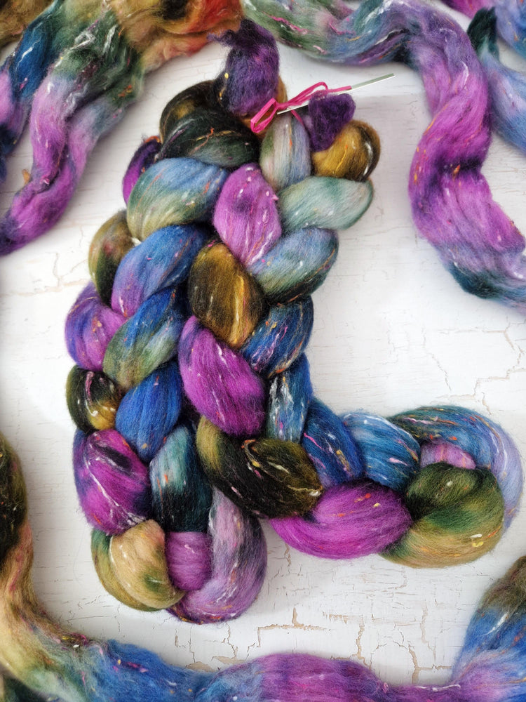 Polwarth wool and viscose nepps - Hand dyed - 100g (3.5oz) - BLUEBERRIES