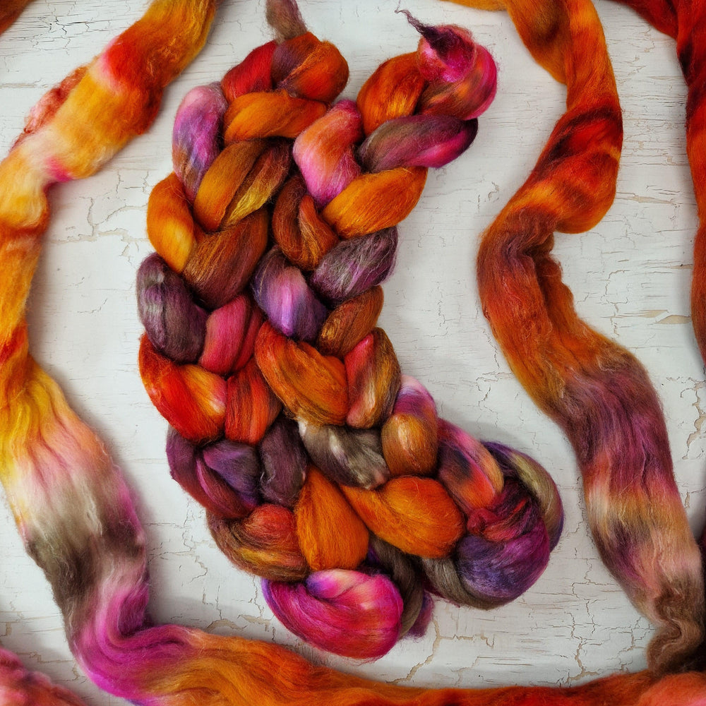 Merino and tussah silk wool top - Hand dyed - 100g (3.5oz) - DRAGON KISSES