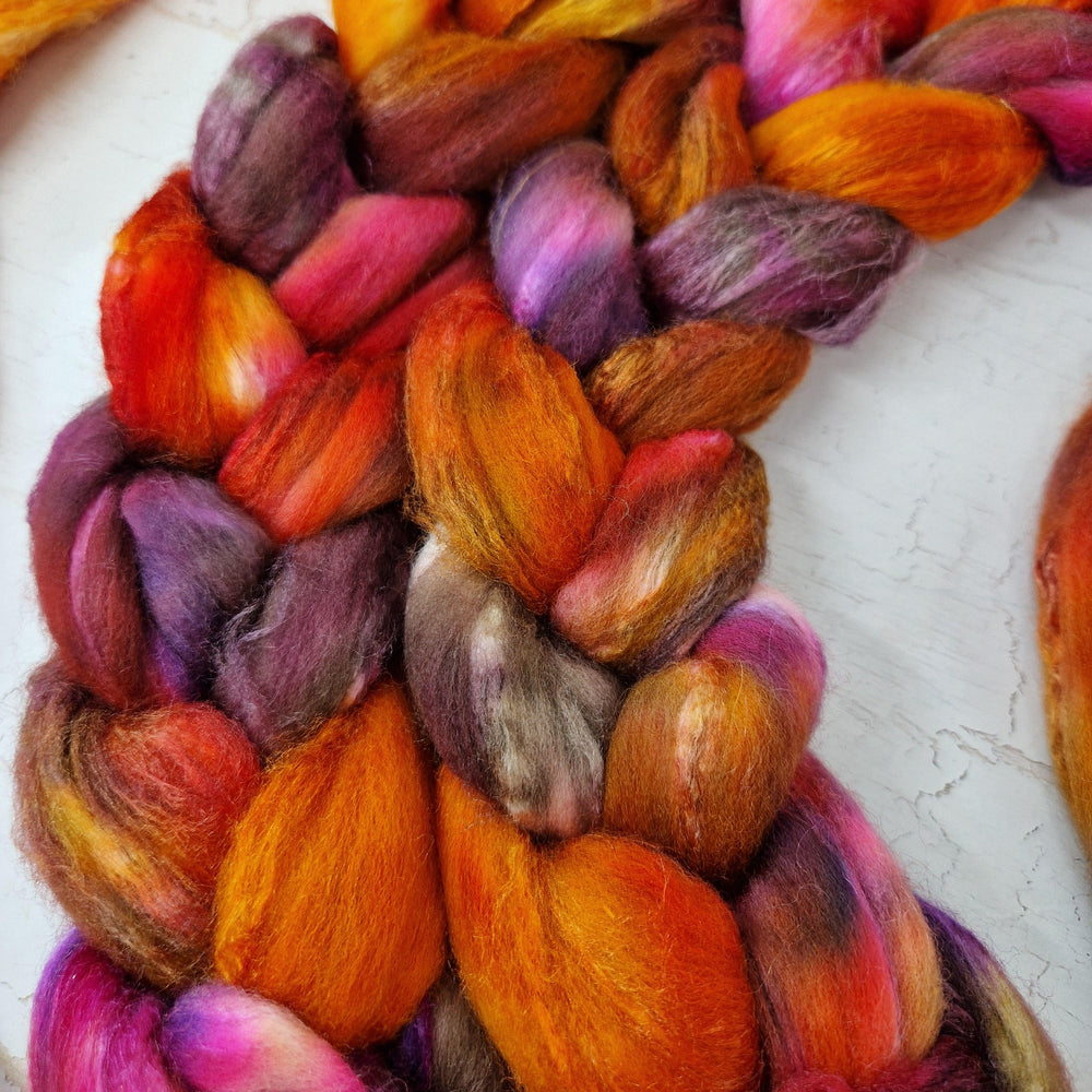 Merino and tussah silk wool top - Hand dyed - 100g (3.5oz) - DRAGON KISSES