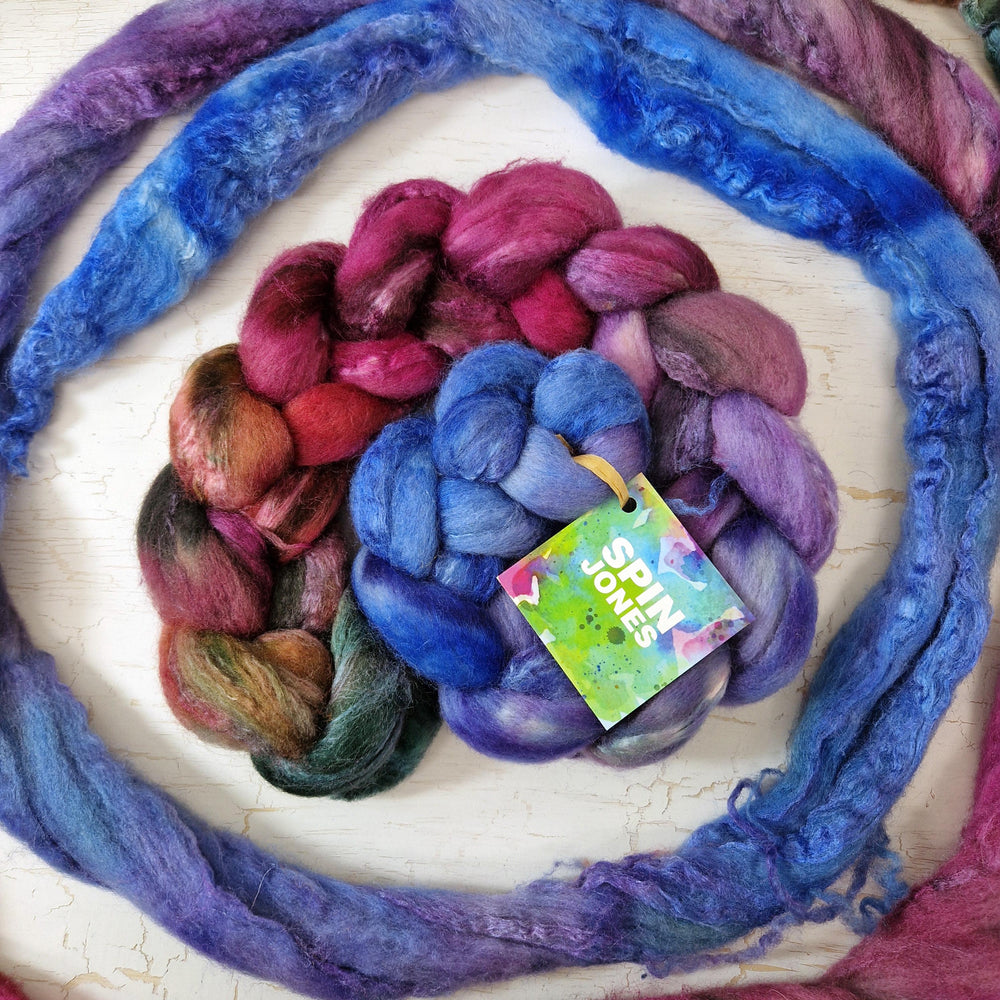 Bluefaced Leicester and tussah silk wool top - Hand dyed - 100g (3.5oz) - LEFTOVERS