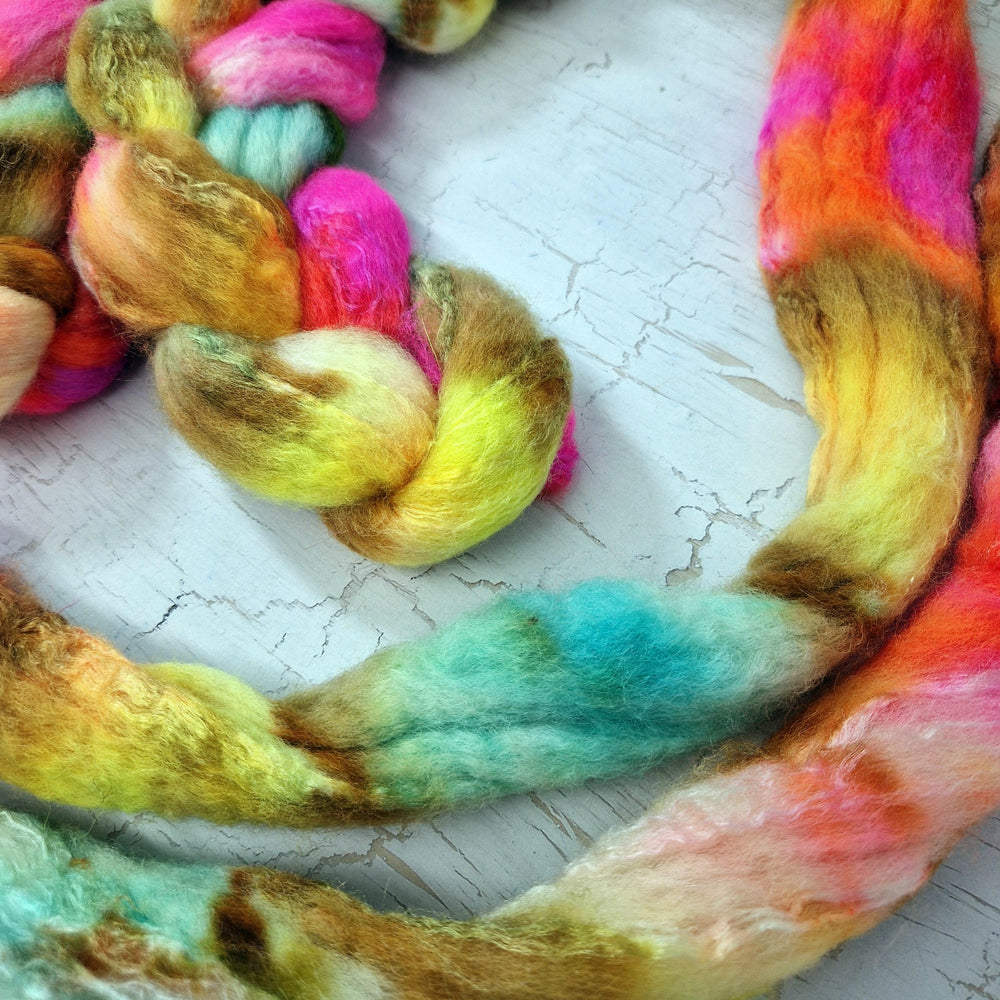 Bluefaced Leicester and tussah silk wool top - Hand dyed - 100g (3.5oz) - SURF SHACK