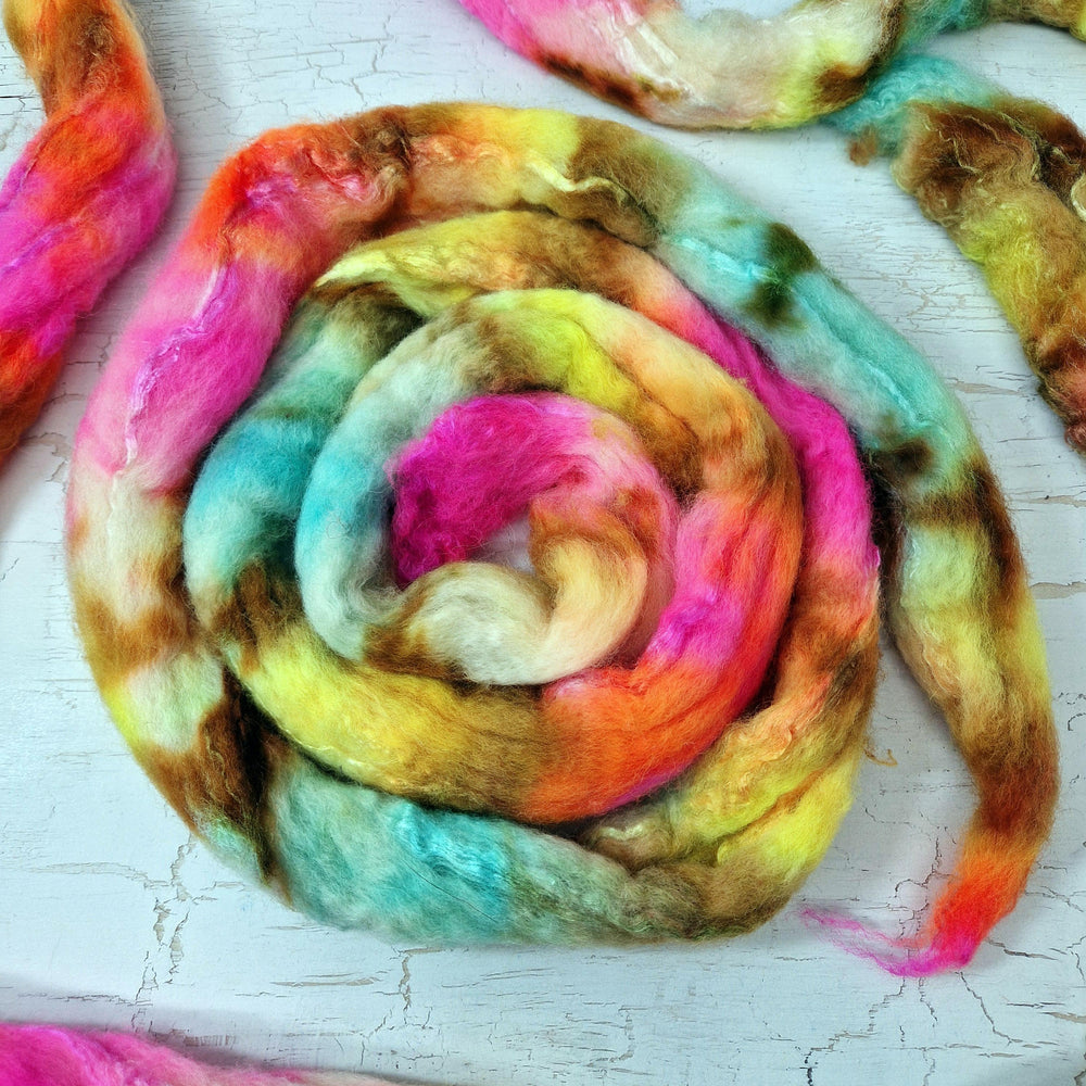 Bluefaced Leicester and tussah silk wool top - Hand dyed - 100g (3.5oz) - SURF SHACK