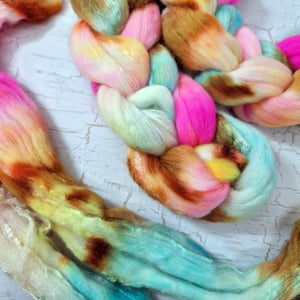 Merino and tussah silk wool top - Hand dyed - 100g (3.5oz) - SURF SHACK