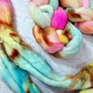 Merino and tussah silk wool top - Hand dyed - 100g (3.5oz) - SURF SHACK