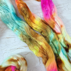 Merino and tussah silk wool top - Hand dyed - 100g (3.5oz) - SURF SHACK