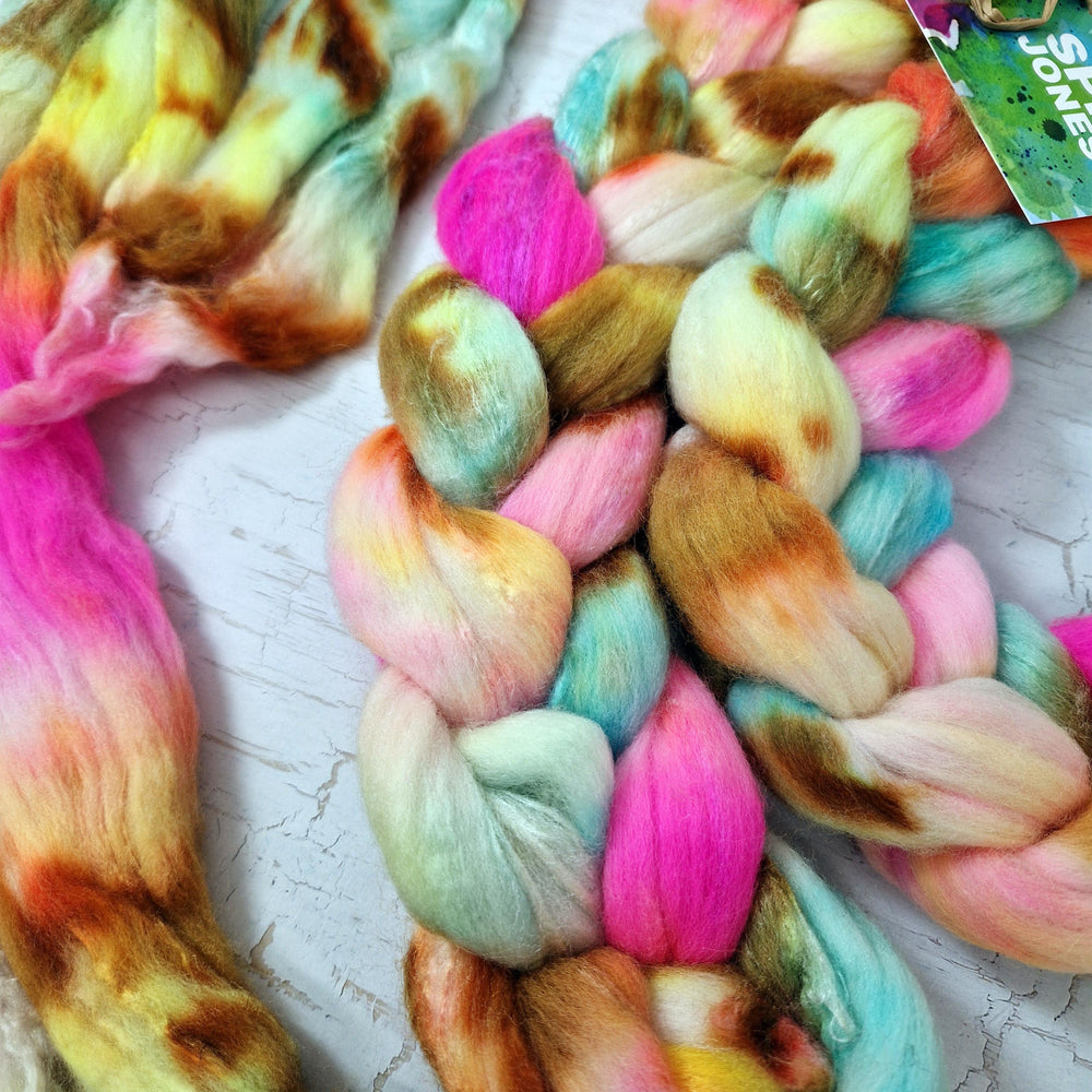 Merino and tussah silk wool top - Hand dyed - 100g (3.5oz) - SURF SHACK