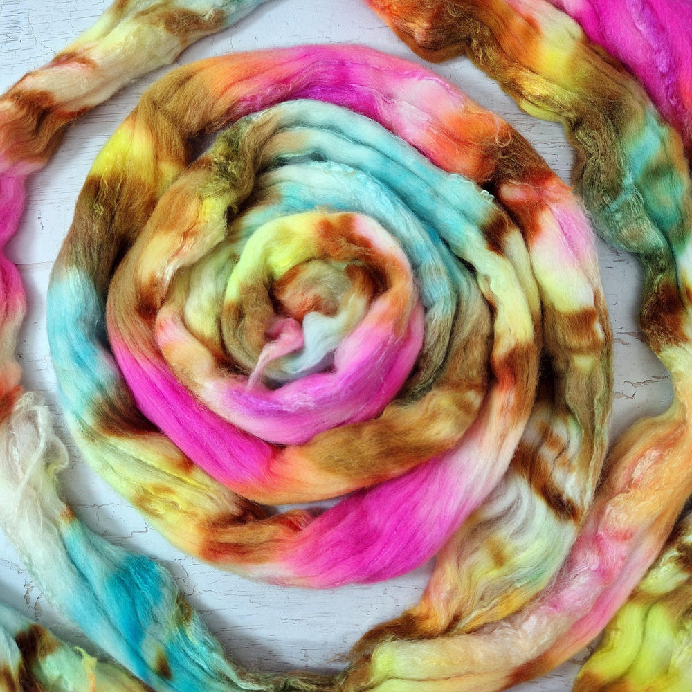 Merino and tussah silk wool top - Hand dyed - 100g (3.5oz) - SURF SHACK