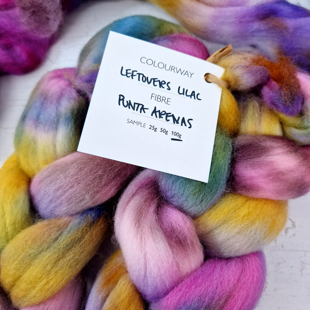 Hand dyed Punta Arenas for spinning 100g (3.5 oz) - LEFTOVERS MUDDY LILAC