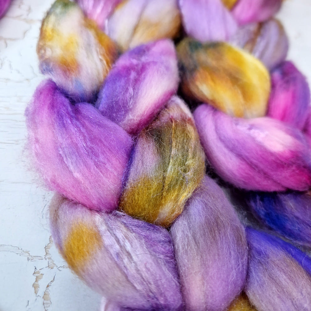 Merino and tussah silk wool top - Hand dyed - 100g (3.5oz) - LEFTOVERS MUDDY LILAC