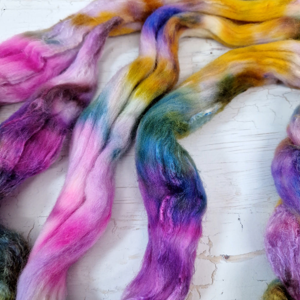 Merino and tussah silk wool top - Hand dyed - 100g (3.5oz) - LEFTOVERS MUDDY LILAC