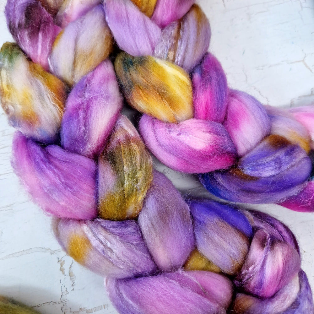 Merino and tussah silk wool top - Hand dyed - 100g (3.5oz) - LEFTOVERS MUDDY LILAC