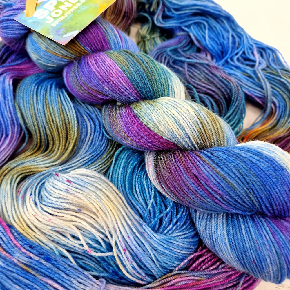 Hand dyed SW Bluefaced Leicester wool - 4ply fingering 100g 400m  OOAK BLUEBERRIES