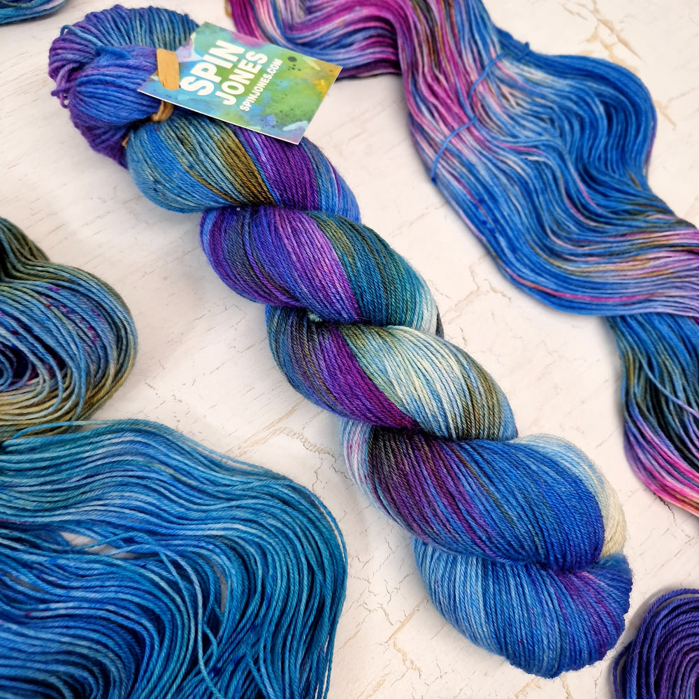 Hand dyed SW Bluefaced Leicester wool - 4ply fingering 100g 400m  OOAK BLUEBERRIES