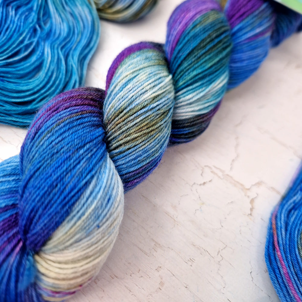 Hand dyed SW Bluefaced Leicester wool - 4ply fingering 100g 400m  OOAK BLUEBERRIES