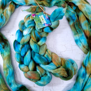 Merino and tussah silk wool top - Hand dyed - 100g (3.5oz) - AQUATIC