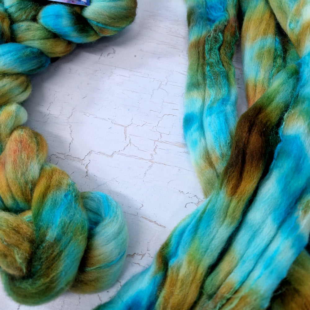 Merino and tussah silk wool top - Hand dyed - 100g (3.5oz) - AQUATIC