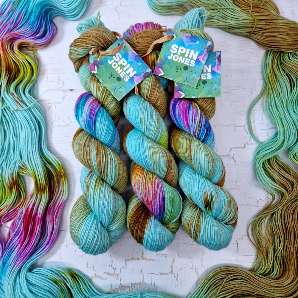 Hand dyed SW Bluefaced Leicester sock yarn - 4ply fingering 100g 400m CAMPERVAN