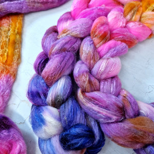 Merino and tussah silk wool top - Hand dyed - 100g (3.5oz) - Lake Atitlán