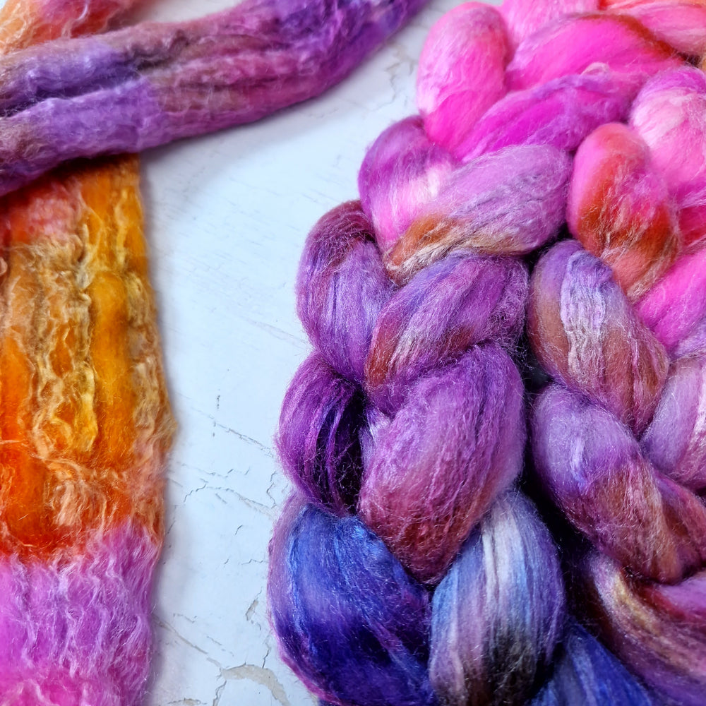 Merino and tussah silk wool top - Hand dyed - 100g (3.5oz) - Lake Atitlán