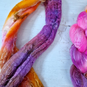 Merino and tussah silk wool top - Hand dyed - 100g (3.5oz) - Lake Atitlán