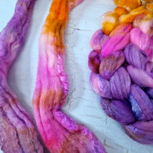 Bluefaced Leicester and tussah silk wool top - Hand dyed - 100g (3.5oz) - Lake Atitlán