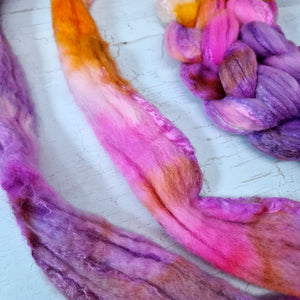 Bluefaced Leicester and tussah silk wool top - Hand dyed - 100g (3.5oz) - Lake Atitlán