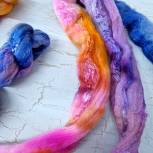 Bluefaced Leicester and tussah silk wool top - Hand dyed - 100g (3.5oz) - Lake Atitlán