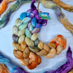 Merino and tussah silk wool top - Hand dyed - 100g (3.5oz) - SPRING SHORE