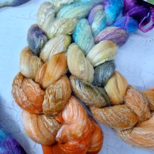 Merino and tussah silk wool top - Hand dyed - 100g (3.5oz) - SPRING SHORE