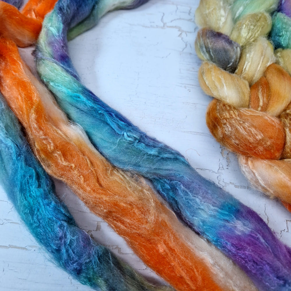 Merino and tussah silk wool top - Hand dyed - 100g (3.5oz) - SPRING SHORE