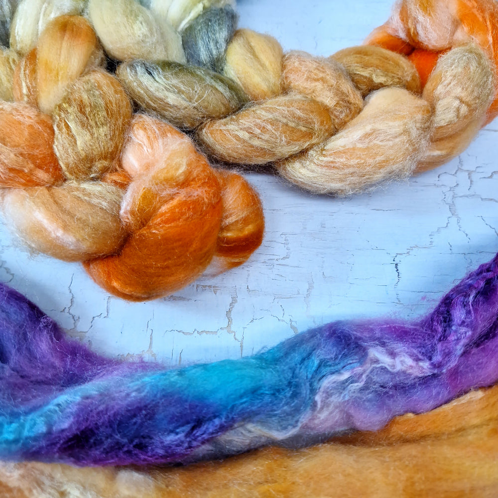 Merino and tussah silk wool top - Hand dyed - 100g (3.5oz) - SPRING SHORE