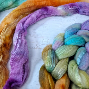 Bluefaced Leicester and tussah silk wool top - Hand dyed - 100g (3.5oz) - SPRING SHORE