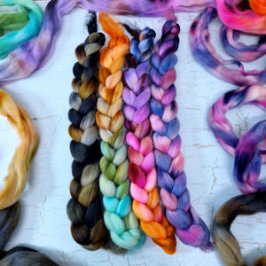Hand dyed mini braid selection - Punta Arenas wool top - 4 x 25g  (100g 3.5oz) Set #3