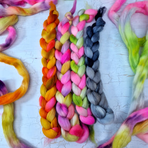 Hand dyed mini braid selection - Punta Arenas wool top - 4 x 25g  (100g 3.5oz) Set #6