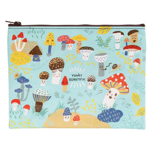 Blue Q - Zipper Pouch - CUTE LIL' MUSHROOMS