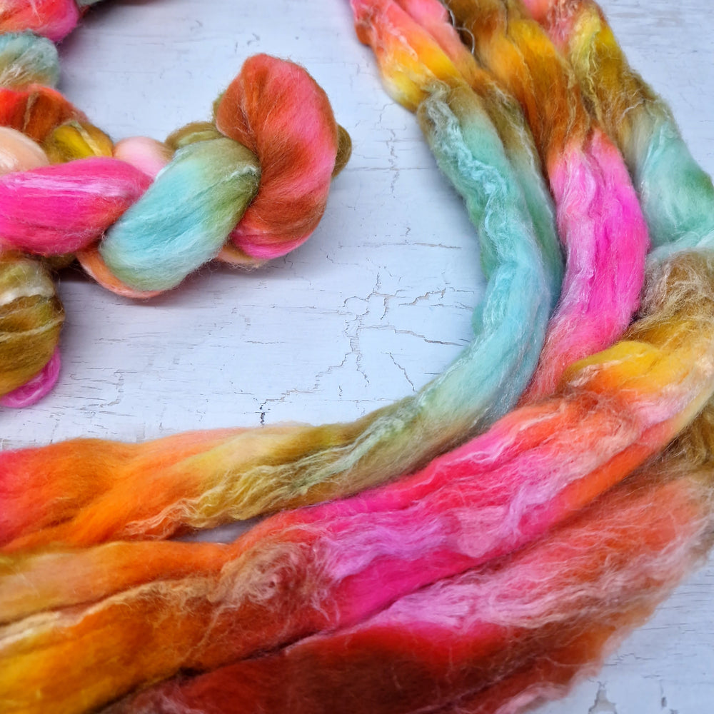 Merino and tussah silk wool top - Hand dyed - 100g (3.5oz) - SURF SHACK