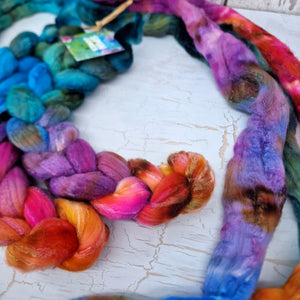 Merino and tussah silk wool top - Hand dyed - 100g (3.5oz) - LEFTOVERS #1