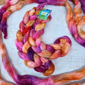 Merino and tussah silk wool top - Hand dyed - 100g (3.5oz) - PASSION